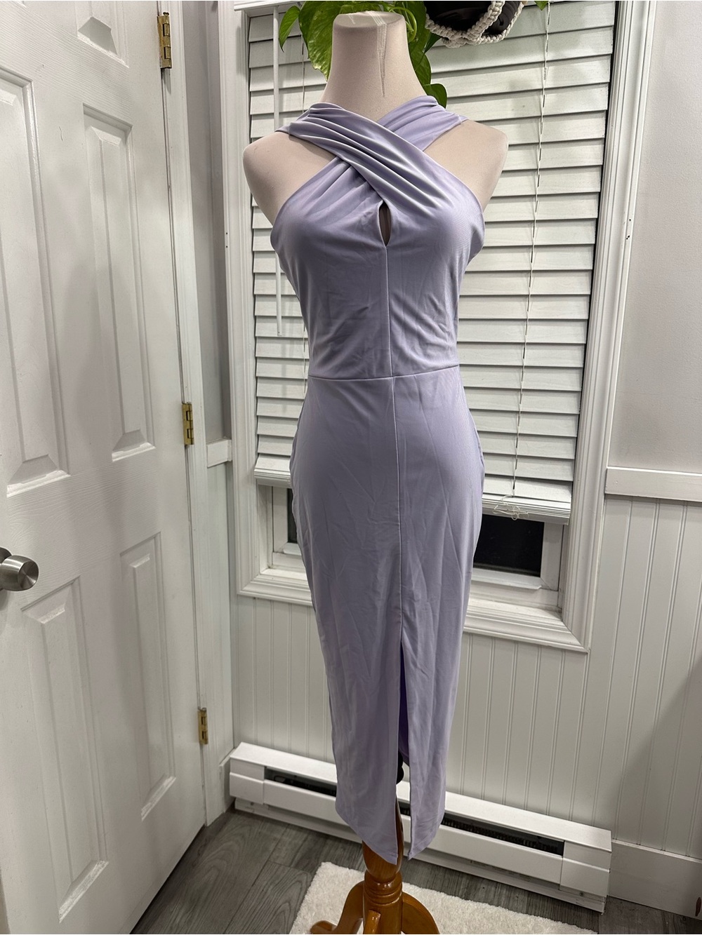 Fashion Nova Lavender One-Shoulder Crisscross Midi Dress